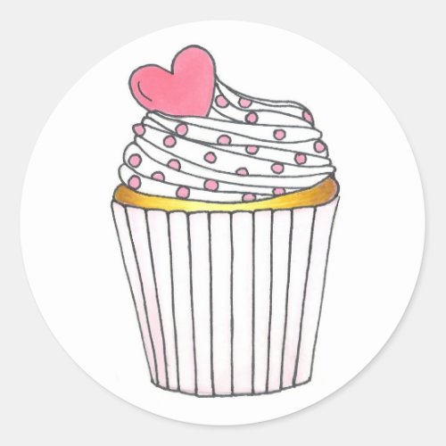 Pink Frosted Heart Cake Cupcake Sprinkles Stickers