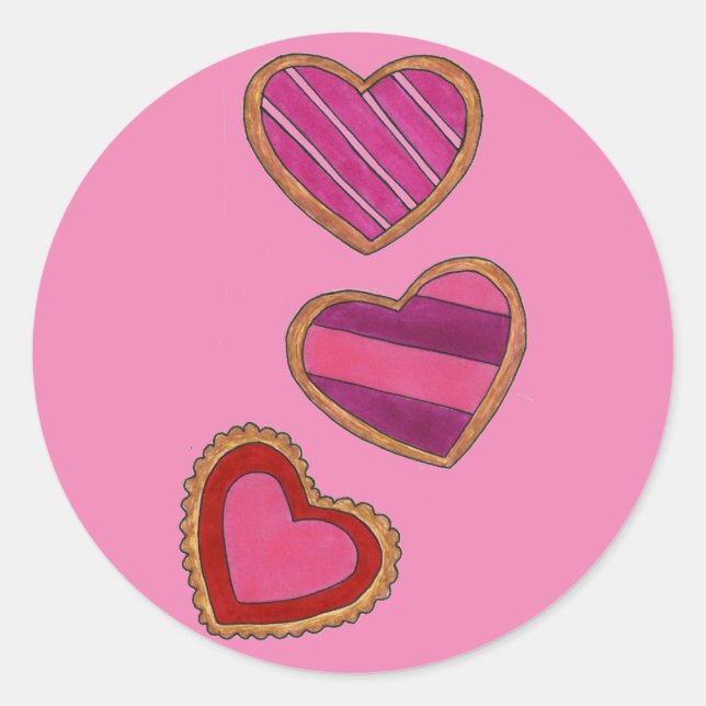 Pink Frosted Heart Valentine's Day Cookie Love Classic Round Sticker (Front)