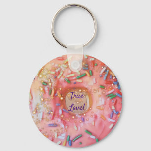 Pink Frosted Rainbow Sprinkles Donut Love Keychain