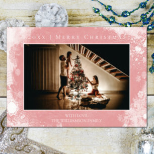 Pink Frosted Snowflakes Christmas Photo Card