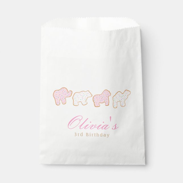 Pink Frosted sprinkle Animal Cookie birthday guest Favor Bag (Front)
