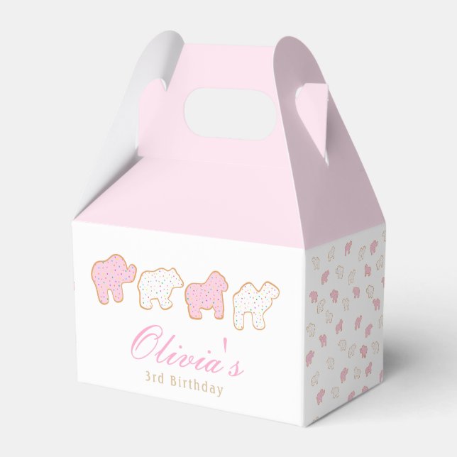Pink Frosted sprinkle Animal Cookie birthday guest Favor Boxes (Front Side)