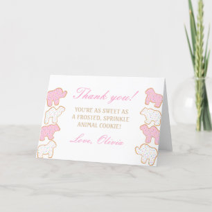 Pink Frosted sprinkle Animal Cookie party favor Thank You Card