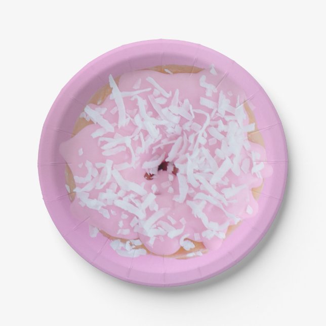 Pink frosted sprinkle doughnut cute paper plate (Front)