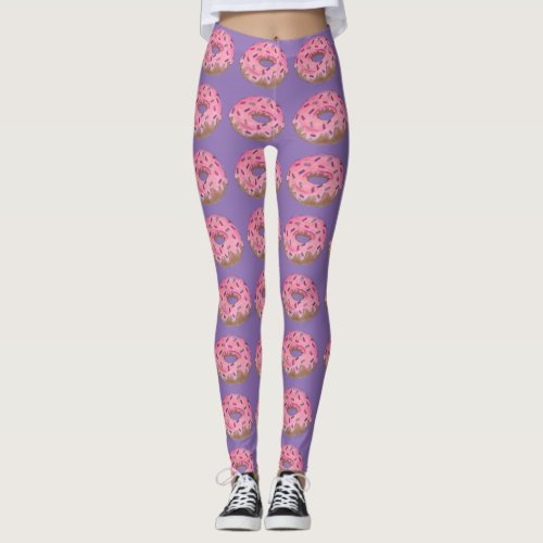 Pink Frosted Sprinkles Donut Doughnut Junk Food Leggings