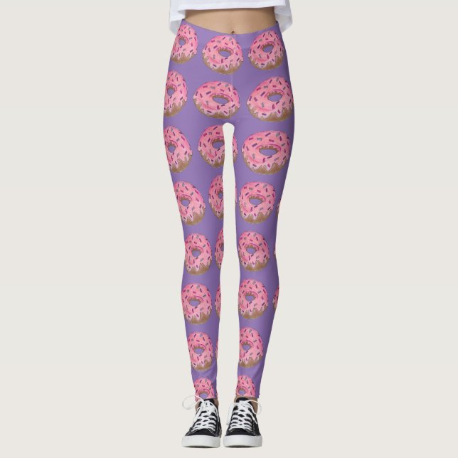 Pink Frosted Sprinkles Donut Doughnut Junk Food Leggings (Front)