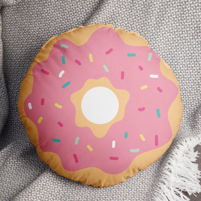 Pink Frosted Sprinkles Doughnut Round Pillow (Creator Uploaded)