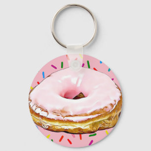 Pink Frosted Strawberry  Doughnut Key Chain