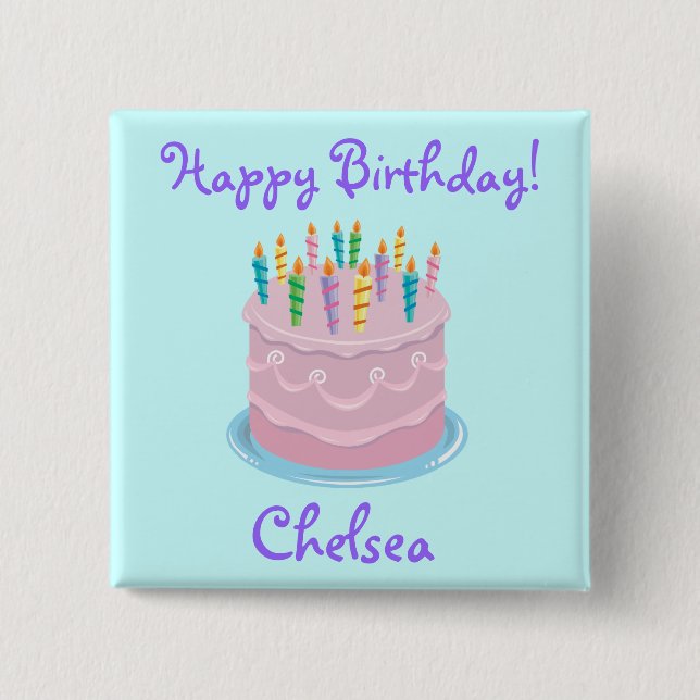 Pink Frosting Birthday Cake personalized Button (Front)