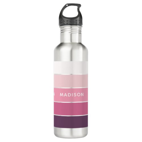 Pink Frosting Color Block Personalized Name Stainless Steel Water Bottle