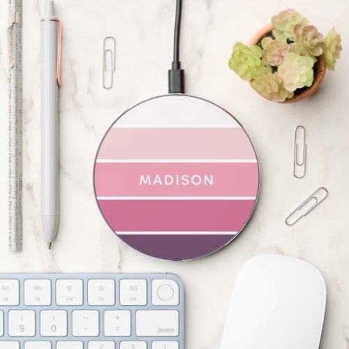 Pink Frosting Colorblock Personalized Name Wireless Charger