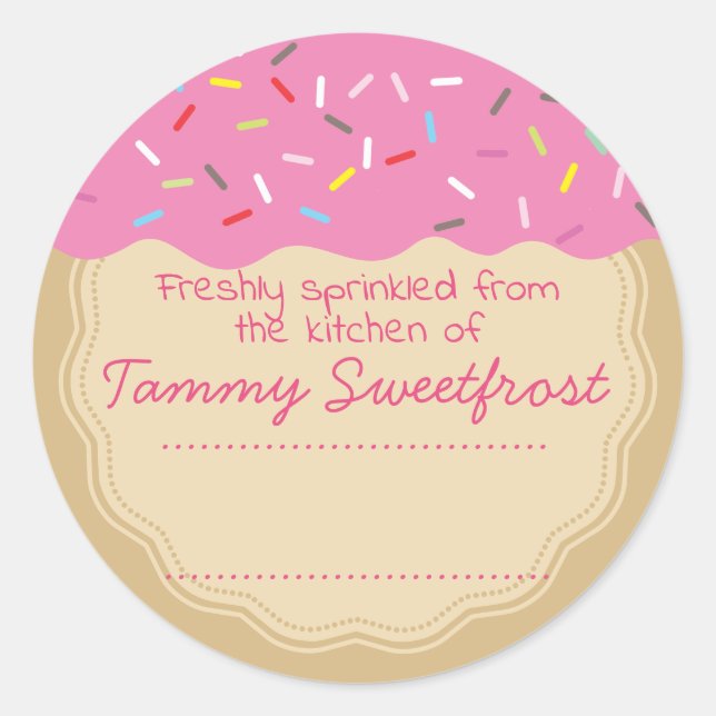 pink frosting sprinkles from the kitchen of bakery classic round sticker (Front)