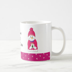 Pink Frosty Snowman with Hot Chocolate Coffee Mug
