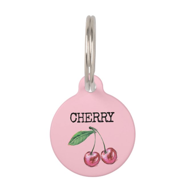 Pink Fruit Cherry Pet ID Tag