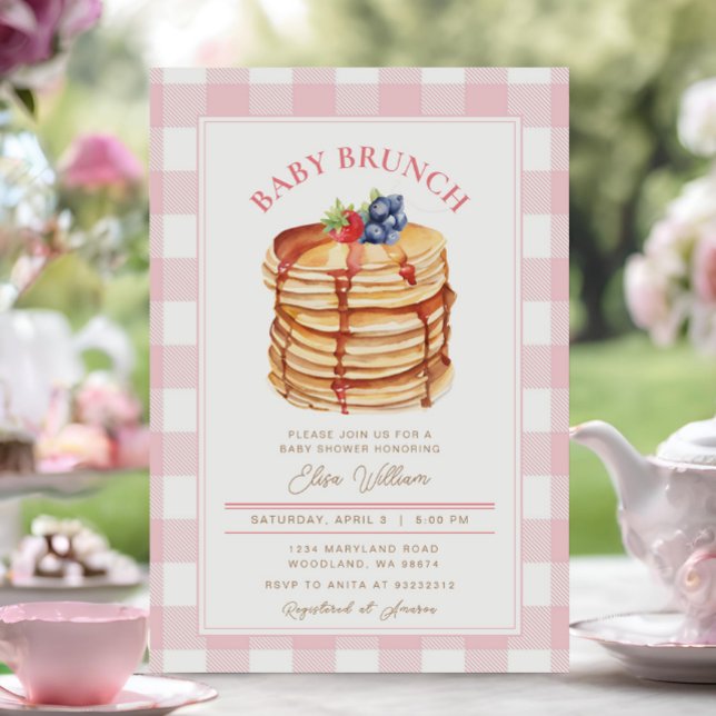 Pink Fruit Pancake Baby Shower Brunch  Invitation (Creator Uploaded)