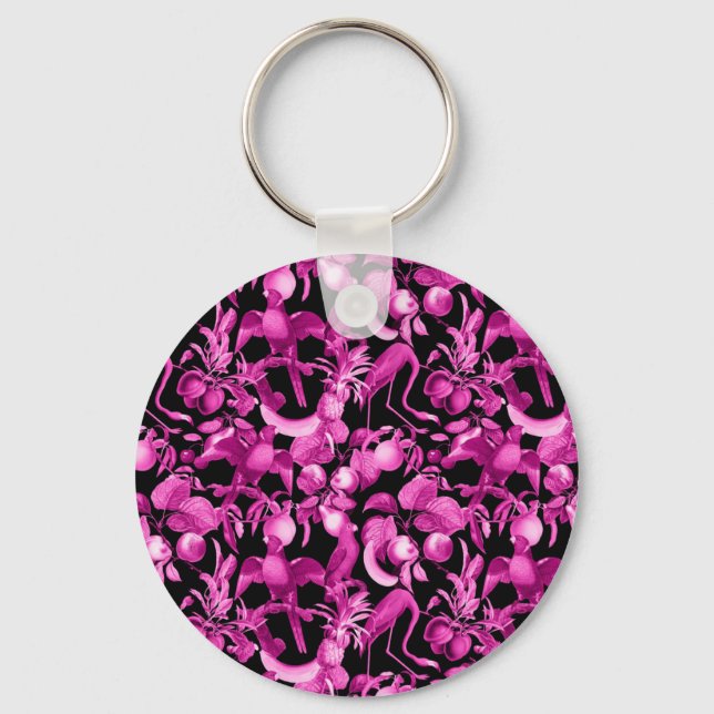 Pink Fruits And Flamingos Pattern Keychain (Front)