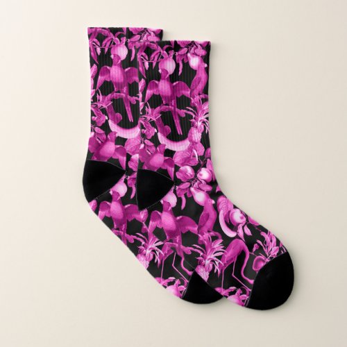 Pink Fruits And Flamingos Pattern Socks