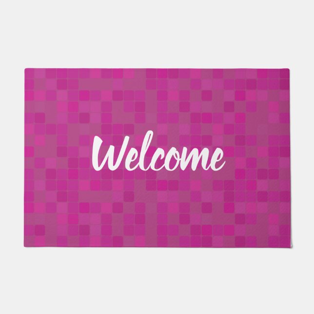 Pink fuchia mosaic tiles welcome door mat (Front)