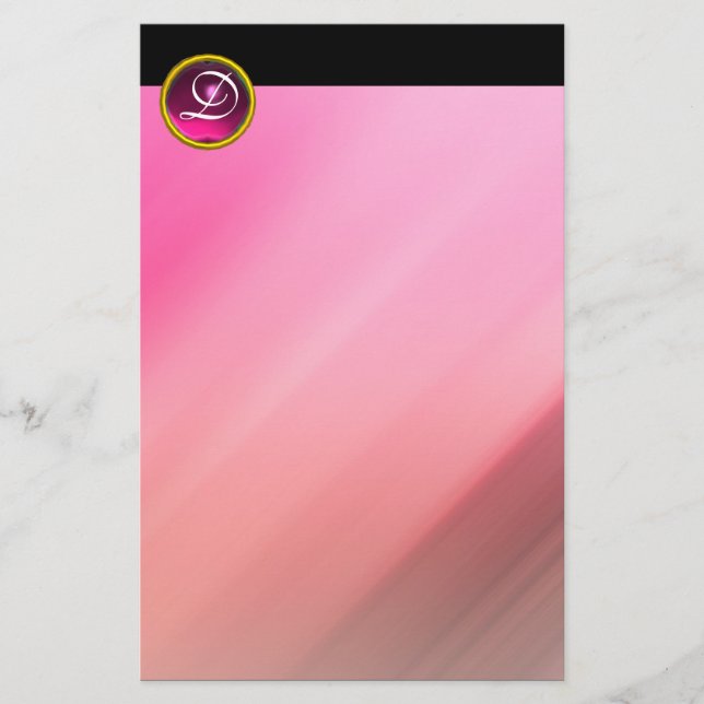 PINK FUCHSIA AMETHYST GEM STONE MONOGRAM STATIONERY (Front)