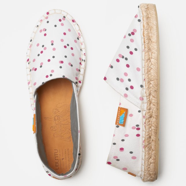pink, fuchsia and gray dots on white espadrilles (Side)