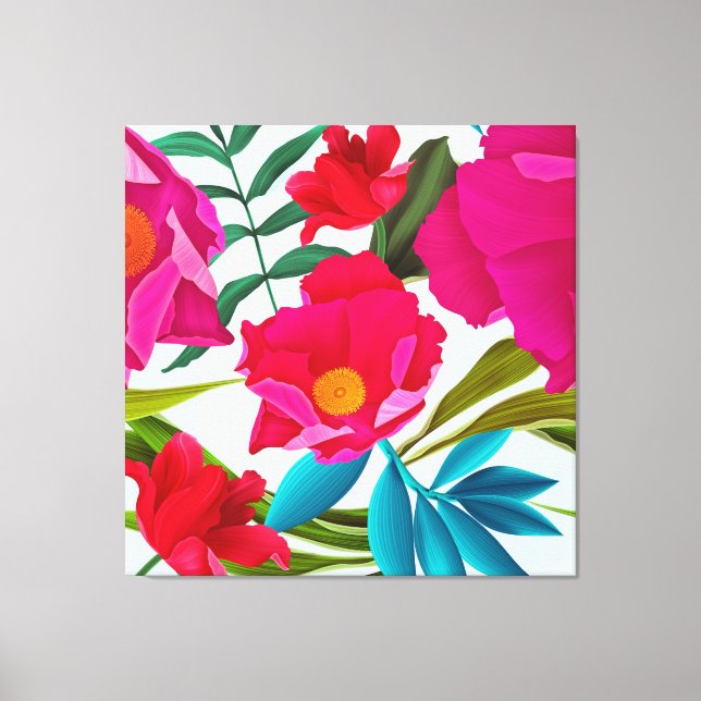 Pink Fuchsia And Red Flowers Canvas Print (Front)