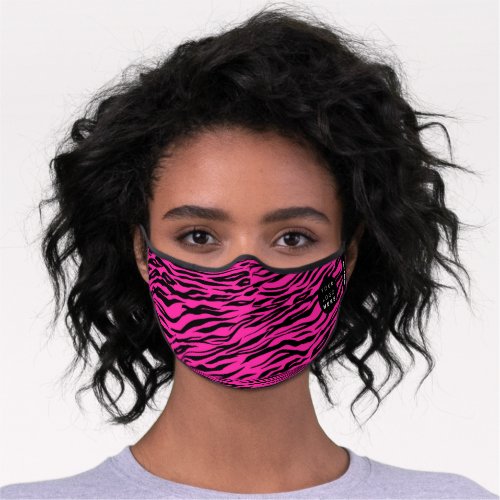 Pink Fuchsia Animal Skin Tiger Black Stripes Name Premium Face Mask