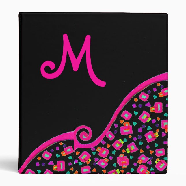 PINK FUCHSIA BLACK ABSTRACT DECO MONOGRAM BINDER (Front)