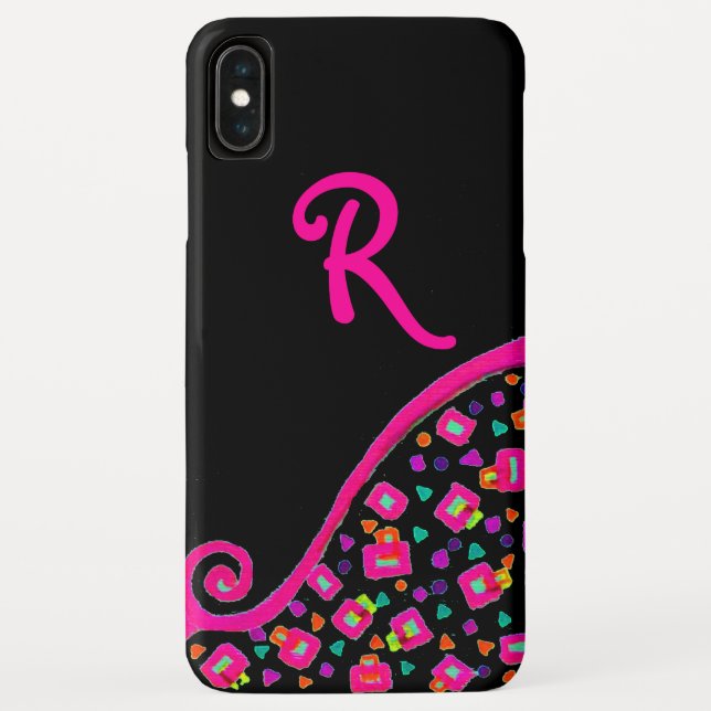 PINK FUCHSIA BLACK ABSTRACT DECO MONOGRAM Case-Mate iPhone CASE (Back)