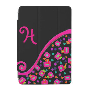 PINK FUCHSIA BLACK ABSTRACT DECO MONOGRAM iPad MINI COVER