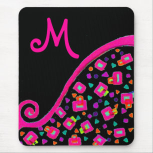 PINK FUCHSIA BLACK ABSTRACT DECO MONOGRAM MOUSE PAD