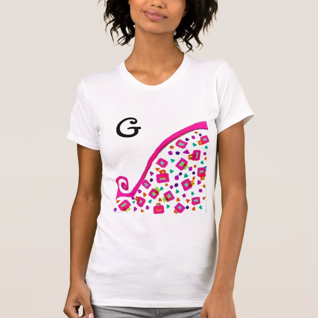 PINK FUCHSIA BLACK ABSTRACT DECO MONOGRAM T-Shirt (Front)