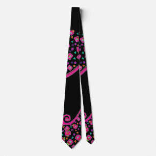 PINK FUCHSIA BLACK ABSTRACT DECO NECK TIE