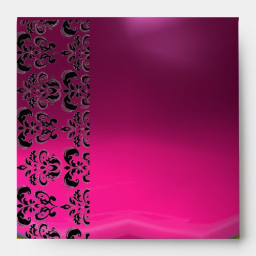 PINK FUCHSIA BLACK DAMASK Purple Amethyst Gold Envelope