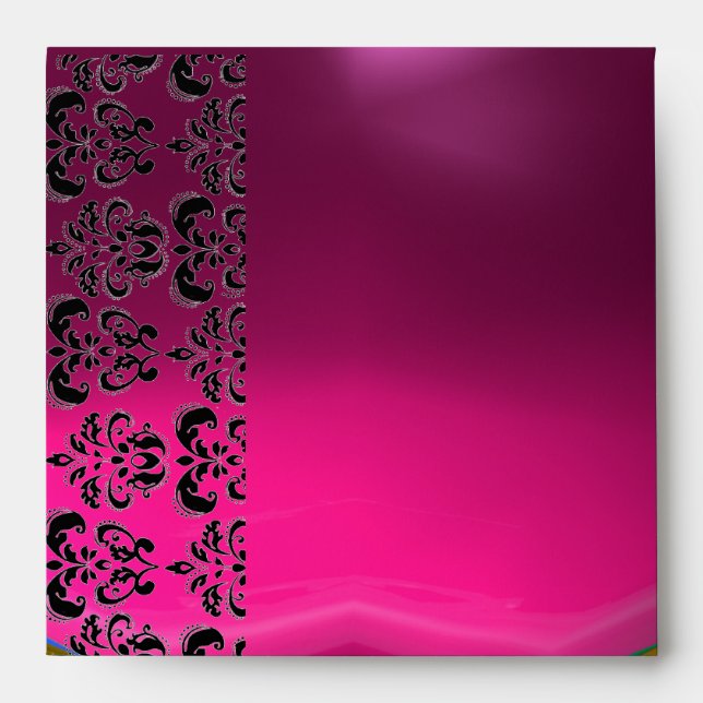PINK FUCHSIA BLACK DAMASK Purple Amethyst Gold Envelope (Front)