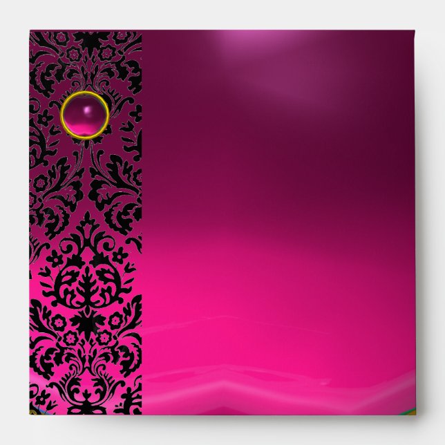 PINK FUCHSIA BLACK DAMASK Purple Amethyst Gold Envelope (Front)