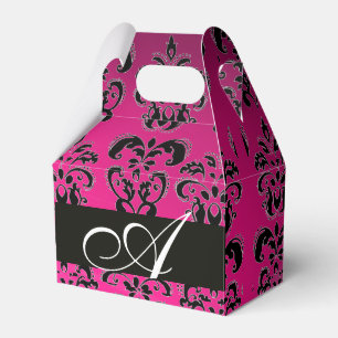 PINK, FUCHSIA BLACK,PURPLE DAMASK WHITE MONOGRAM FAVOR BOXES