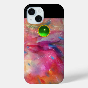 PINK FUCHSIA BLUE ABSTRACT Green Emerald Gemstone iPhone 15 Case