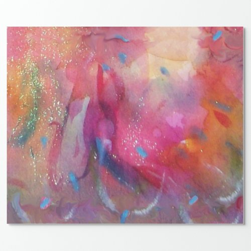 PINK FUCHSIA BLUE ABSTRACT WATERCOLOR WRAPPING PAPER