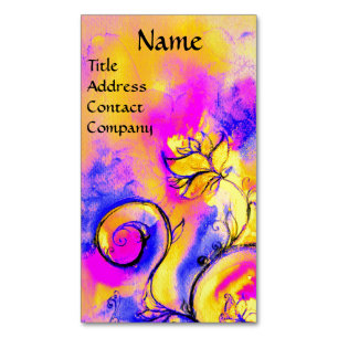 PINK FUCHSIA BLUE YELLOW WHIMSICAL FLOWERS BUSINESS CARD MAGNET
