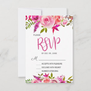 Pink Fuchsia Botanical Floral Wedding RSVP card