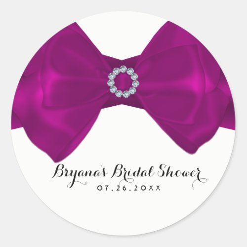 Pink Fuchsia Bow Ribbon  Diamonds Elegant Favor Classic Round Sticker