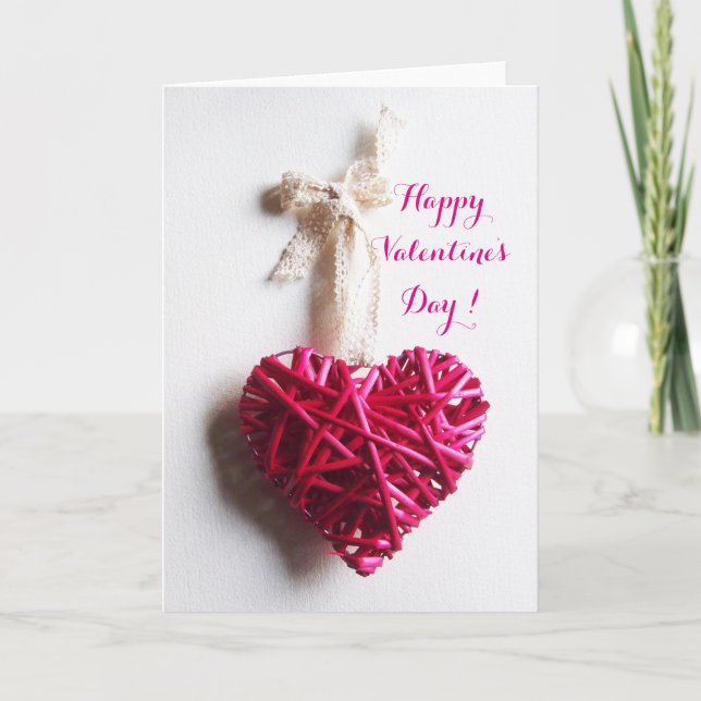 PINK FUCHSIA BRAIDED HEART ,VALENTINE'S DAY HOLIDAY CARD (Front)