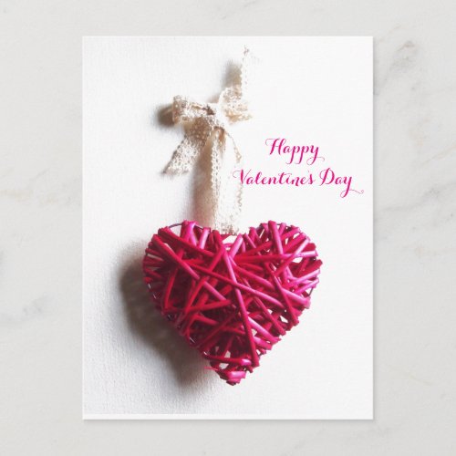 PINK FUCHSIA BRAIDED HEART VALENTINES DAY HOLIDAY POSTCARD