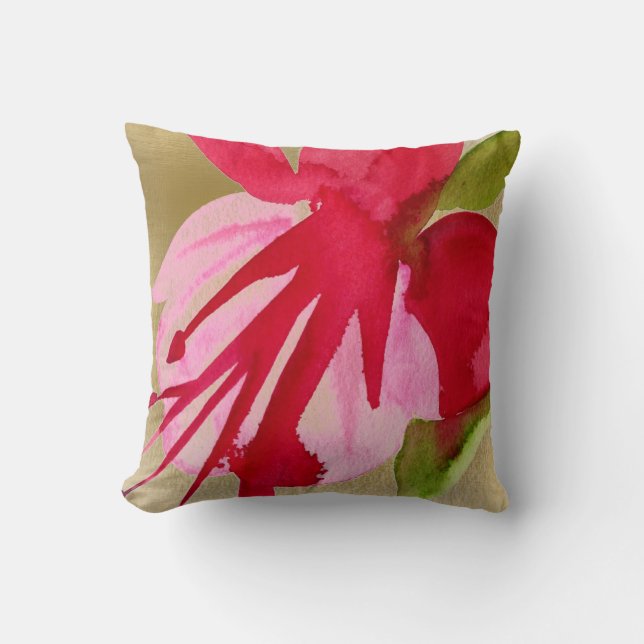 Pink Fuchsia bright pop art watercolour flower Throw Pillow (Front)
