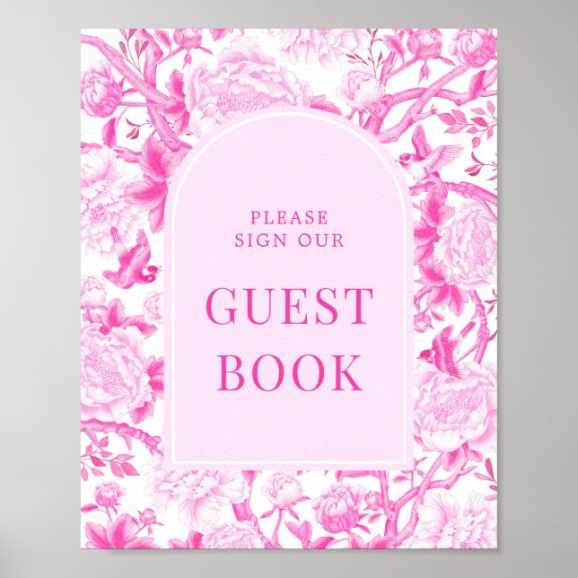 Pink Fuchsia Chinoiserie Porcelain Guestbook Sign (Front)