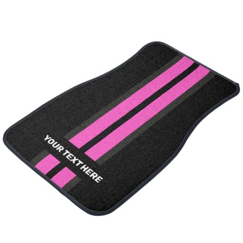 Pink Fuchsia Double Stripe Custom Text Car Floor Mat