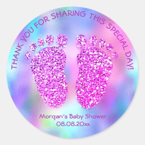 Pink Fuchsia Feet Baby Shower Favor Thank You Girl Classic Round Sticker