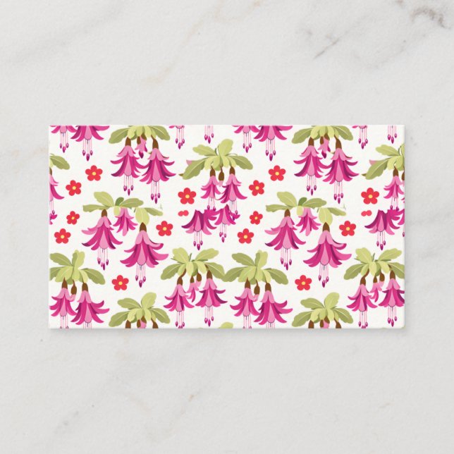 Pink Fuchsia Floral Pattern – Retro Botanical Business Card (Front)