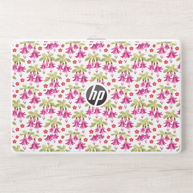 Pink Fuchsia Floral Pattern – Retro Botanical HP Laptop Skin (Front)