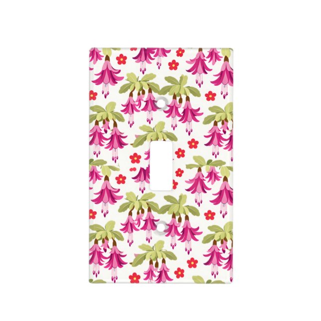 Pink Fuchsia Floral Pattern – Retro Botanical Light Switch Cover (Front)